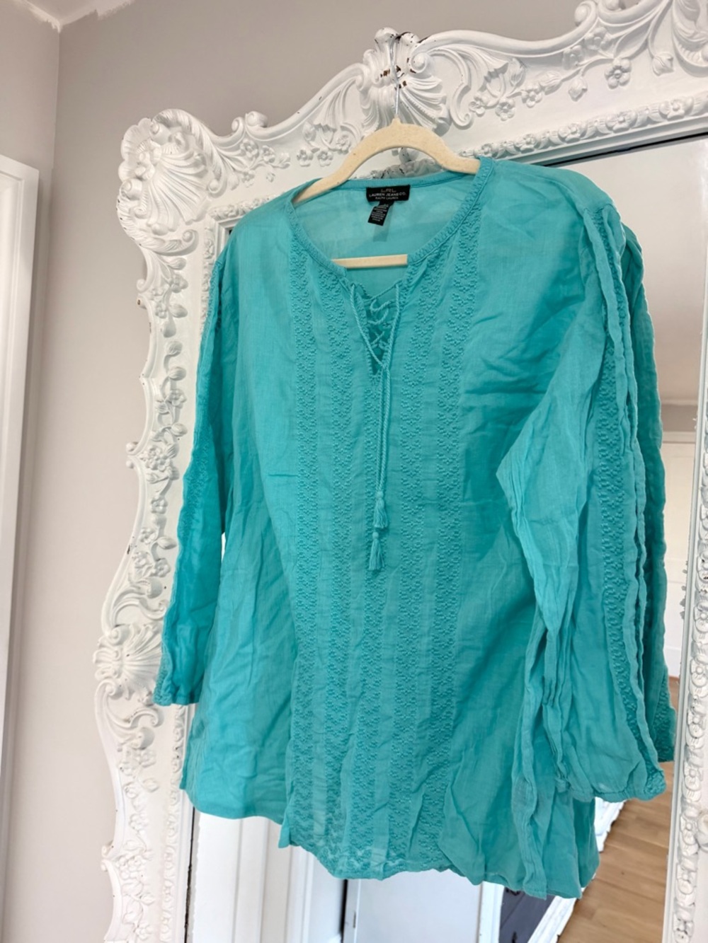 Ralph Lauren Teal Peasant Blouse Summer Lightweight Top
